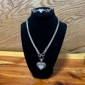 Lia Sophia "Love Dust" Cut Crystal Heart Pendant Silver Necklace & Bracelet NEW